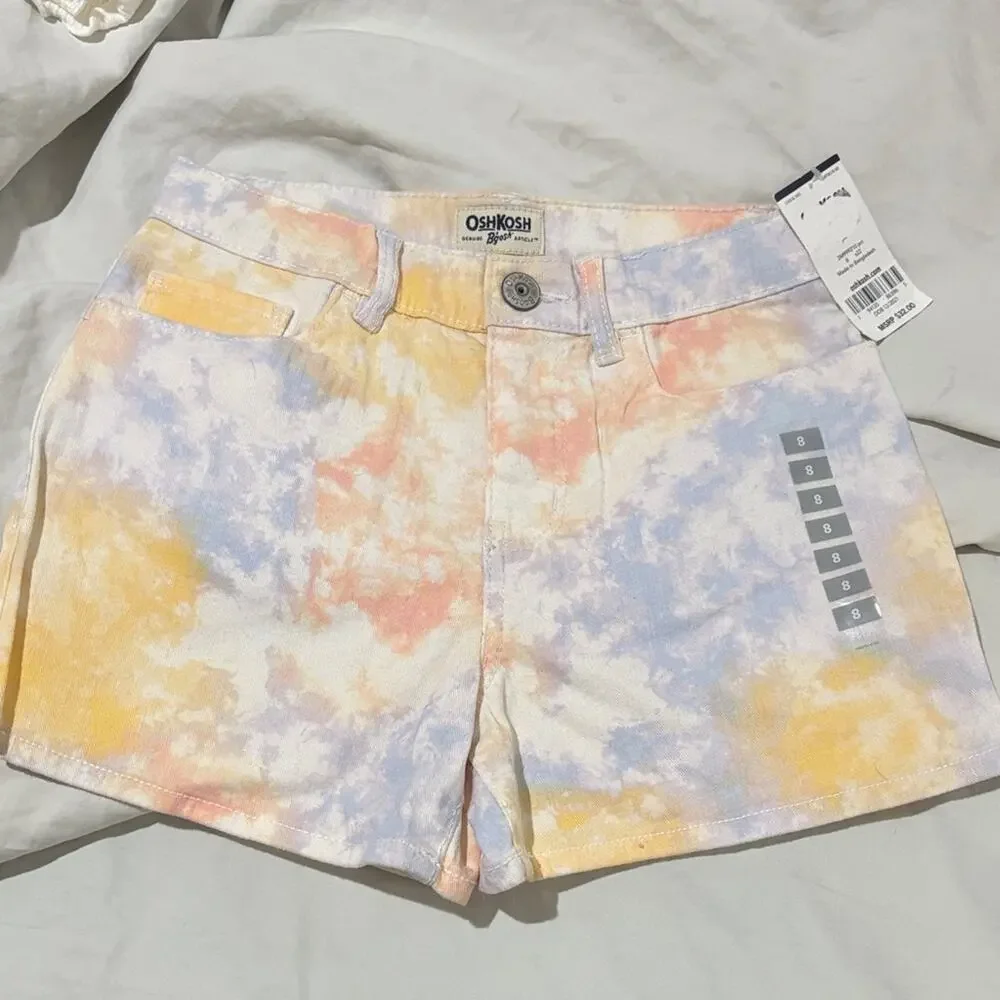 OshKosh B'gosh 8 Pastel Tie-Dye Jean Shorts cotton spandex blend nwt